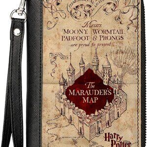 Harry Potter Wallet Vegan Leather Zip Around Hogwarts Marauders Map Red Tan